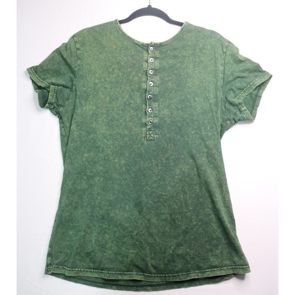 Mens Short Sleeve Henley Shirt Distressed Vintage Green Tee Casual